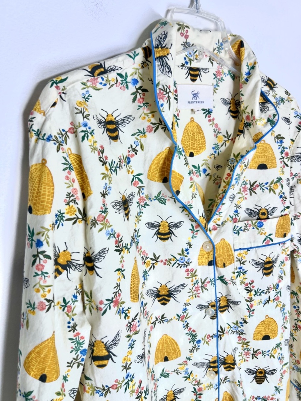 Printfresh Tall Pajama Top Long sleeve in Sweet Bee Organic Cotton  Sz MT - Picture 4 of 7